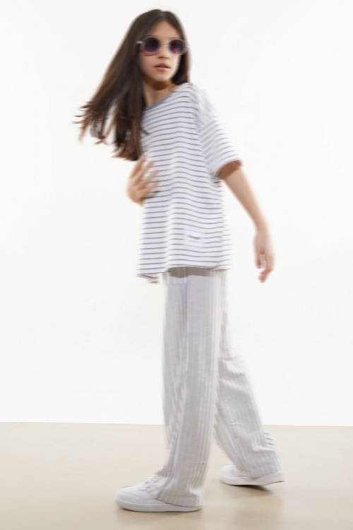 Gri Kısa Kollu Çizgili Kız Çocuk Takım 17983