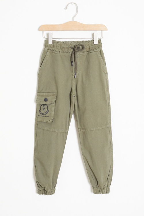 Haki Kargo Cepli Beli Lastikli Erkek Çocuk Jean Pantolon 18407