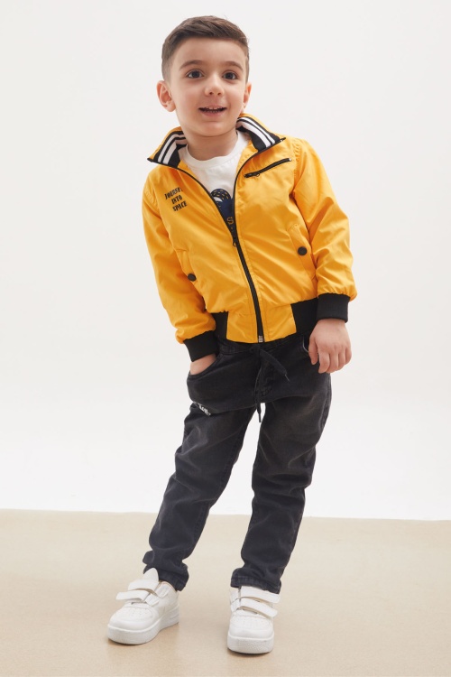 Hardal Palmiye Baskılı Tişörtlü Erkek Çocuk Ceketli 3lü Takım 17700