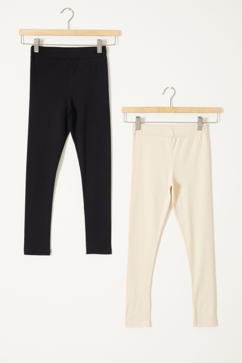 Kız Çocuk Likrali 2li Düz Tayt Siyah-Krem 18120