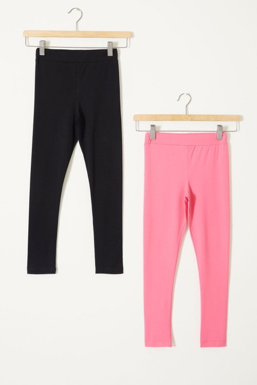 Kız Çocuk Likrali 2li Düz Tayt Siyah-Pembe 18117