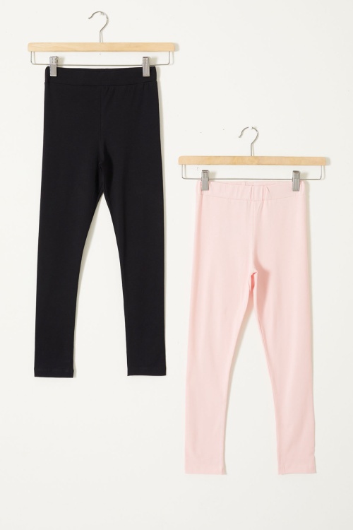 Kız Çocuk Likrali 2li Düz Tayt Siyah-Somon 18122