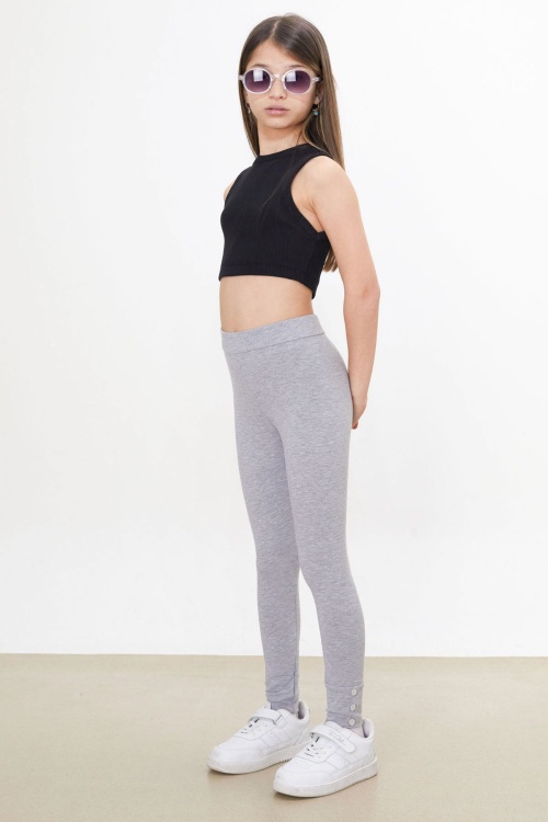 Kız Çocuk Paçası Düğme Detaylı 2li Düz Tayt Siyah-Gri 18202