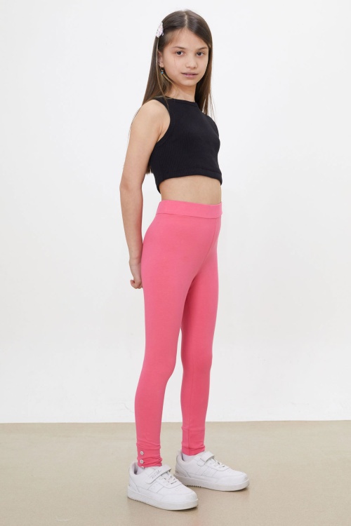 Kız Çocuk Paçası Düğme Detaylı 2li Düz Tayt Siyah-Pembe 18201