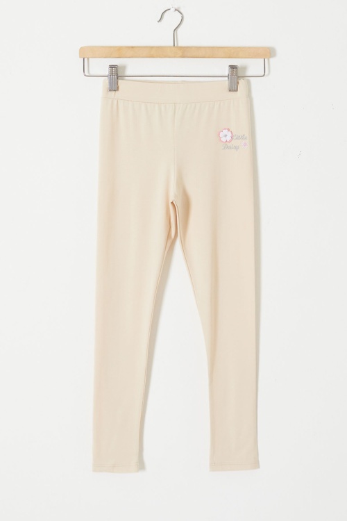 Krem Çiçek Nakış Detaylı Kız Çocuk Tayt 18309