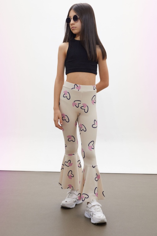 Krem Kalp Desenli İspanyol Paça Kız Çocuk Tayt 18190