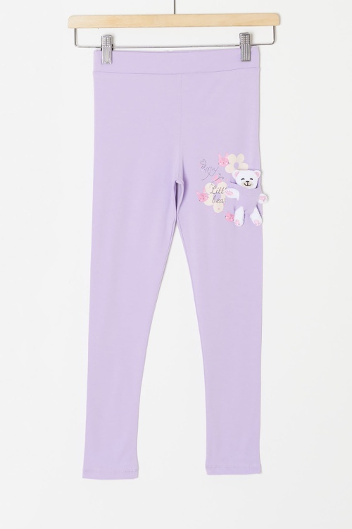 Lila Ayıcık Cepli Kız Çocuk Tayt 18157