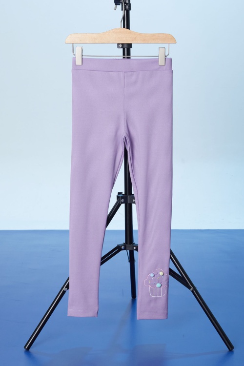 Lila Cupcake Nakışlı Fitilli Kız Çocuk Tayt 18279