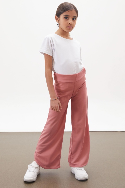 Pembe Yırtmaçlı Paça Kuşaklı Viskon Kumaş Kız Pantolon 18102