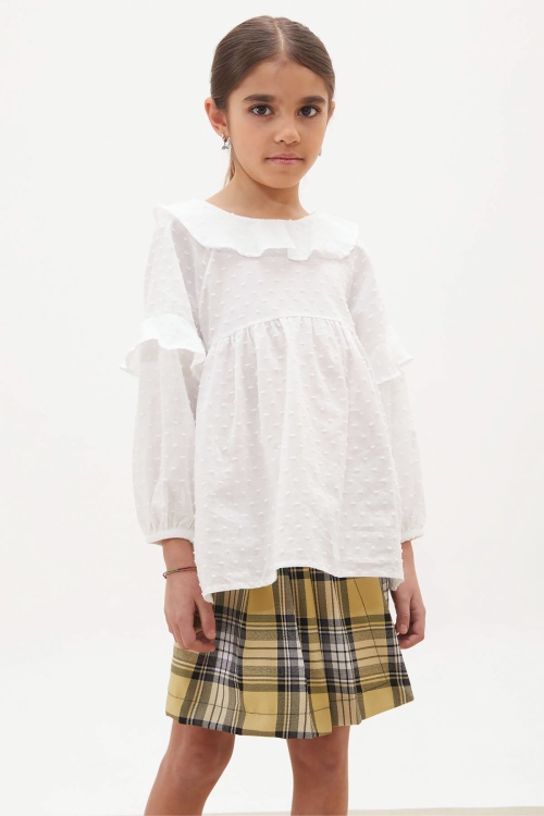 Sarı Ekose Desenli Şort Etekli Gömlekli Kız Takım 18239