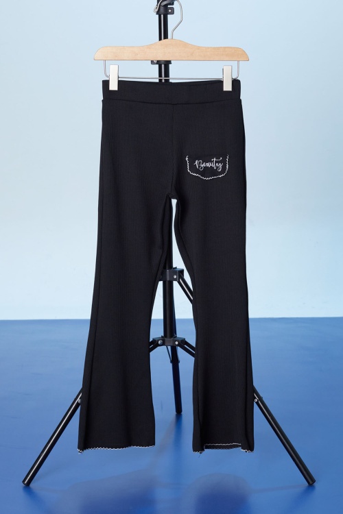 Siyah Beauty Yazı Nakışlı İspanyol Paça Kız Çocuk Tayt 18178