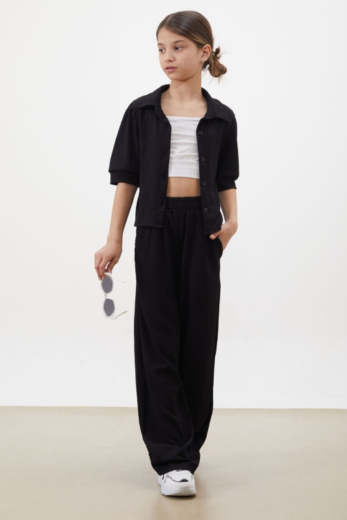 Siyah Croplu Gömlekli Kız Çocuk Pantolonlu Alt Üst Takım 18411