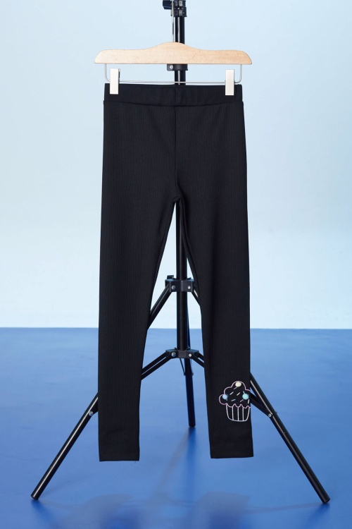 Siyah Cupcake Nakışlı Fitilli Kız Çocuk Tayt 18276