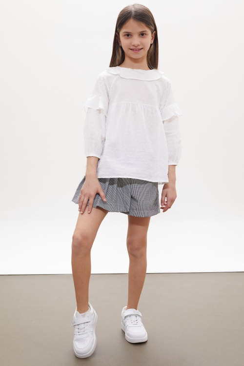 Siyah Kazayağı Desenli Şort Etekli Gömlekli Kız Takım 18262