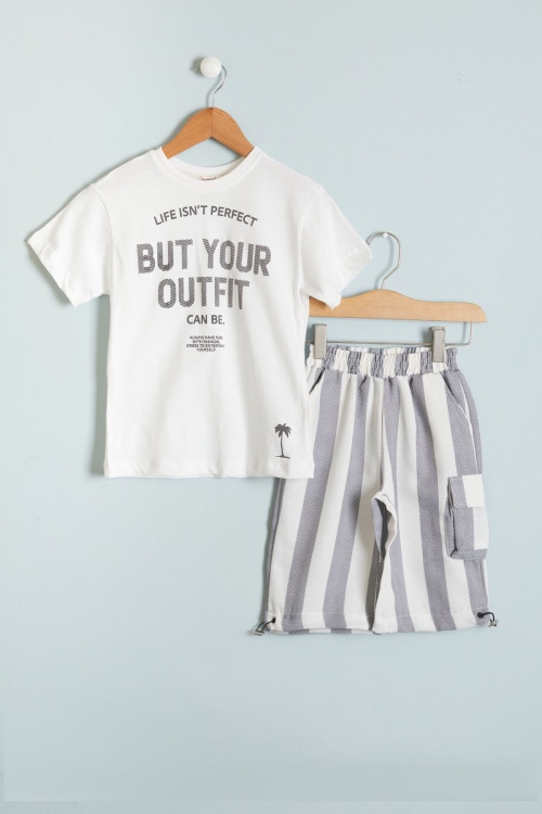 Siyah Outfit Baskılı Tişörtlü Erkek Çocuk Şortlu Takım 18457