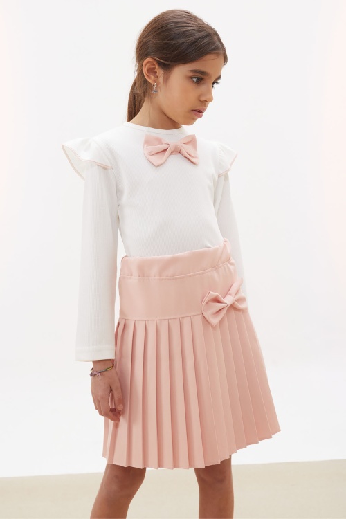 Somon Piliseli Etekli Uzun Kol Badili Kız Çocuk Elbise Takımı 17742