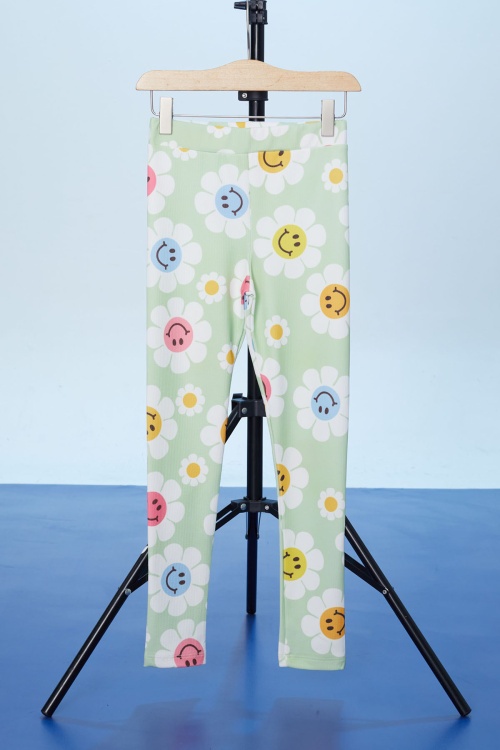 Yeşil Papatya Baskılı Kız Çocuk Fitilli Tayt 18302