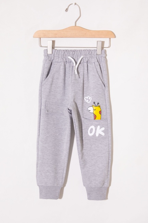 Füme Zürafa Baskılı Cepli Erkek Çocuk Eşofman Altı 1-4 Yaş 19021