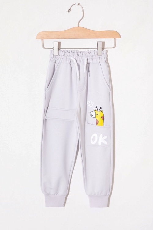 Gri Zürafa Baskılı Cepli Erkek Çocuk Eşofman Altı 1-4 Yaş 19019