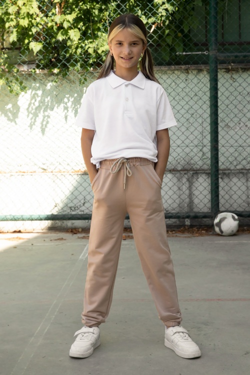 Krem Bel ve Paça Lastikli Basic Kız Çocuk Okul Eşofman Altı 16244