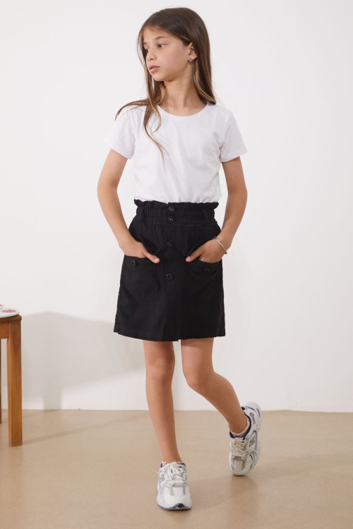 Siyah Beli Lastikli Düğmeli Kız Çocuk Şort Etek 18947
