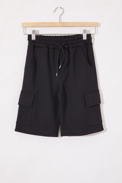 Siyah Kargo Cepli Erkek Çocuk Beli Lastikli Şort 18798