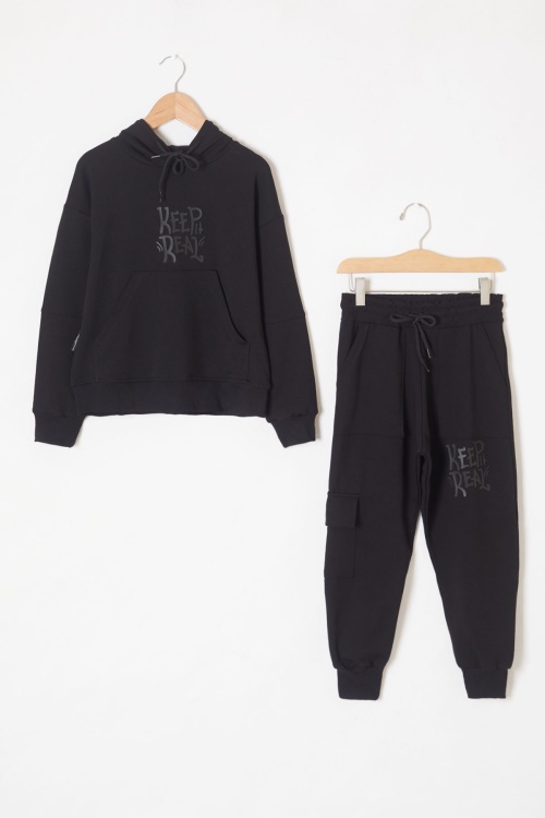 Siyah Keep Read Yazılı Erkek Çocuk Kapüşonlu Takım 19316