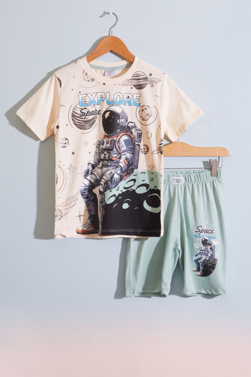 Yeşil Astronot Uzay Temalı Erkek Çocuk Şortlu Takım 18890