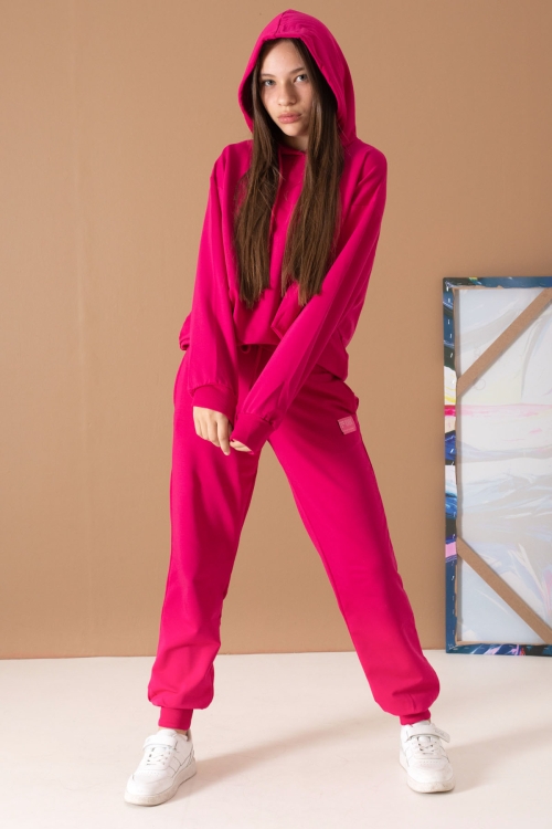 Fuşya Basic Kapüşonlu Kız Çocuk Eşofman Takımı 19594