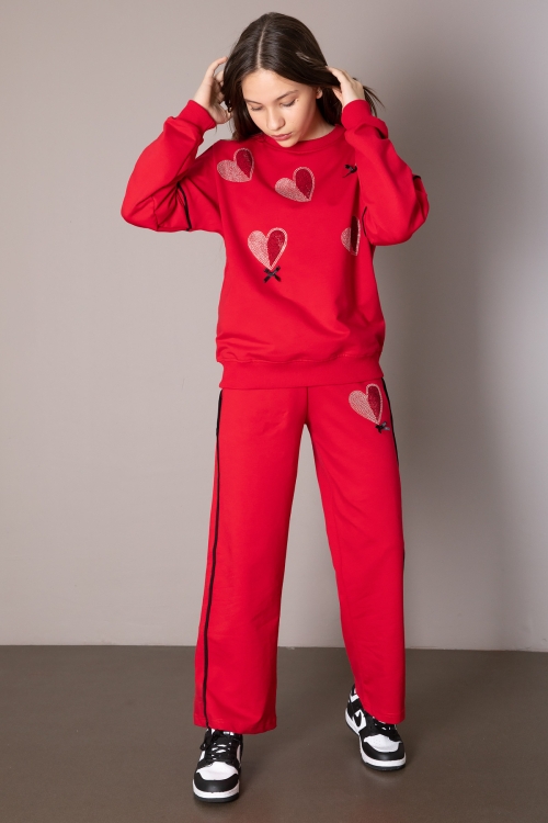 Kırmızı Kız Çocuk Kalp Desenli 2li Takım 19852