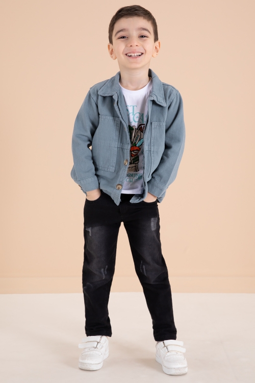 Mavi Jean Ceketli Pantolonlu Erkek Çocuk 3lü Takım 20015