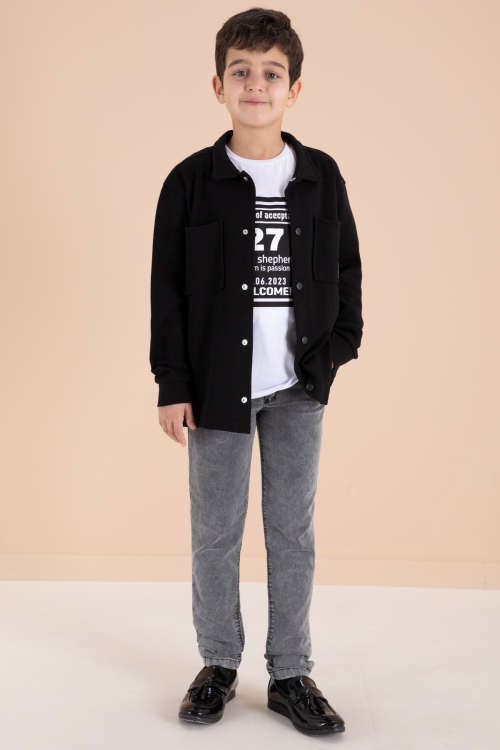 Siyah Armalı Gömlekli Jean Pantolonlu Erkek Çocuk 3lü Takım 19994