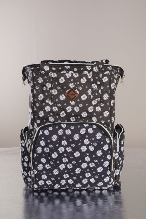 Siyah Çiçek Desenli Çok Fonksiyonlu Anne Bebek Bakım Çantası 19712