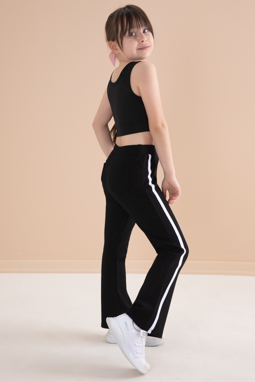 Siyah Yan Şeritli İspanyol Paça Kız Çocuk Tayt 20174