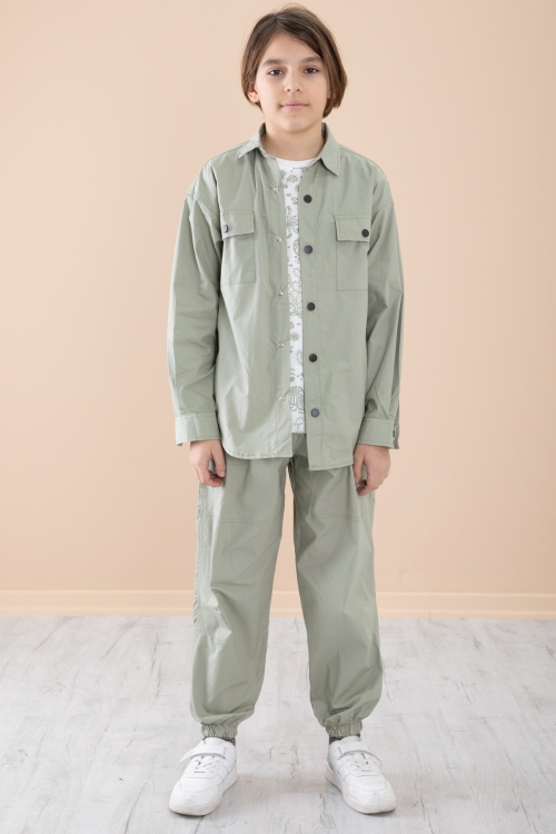 Açık Haki Erkek Çocuk Gögüs Cepli 3lü Takım 20352