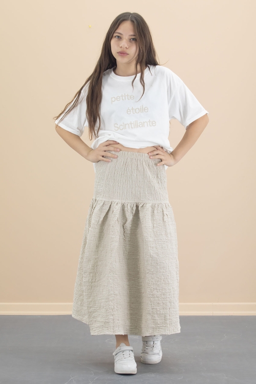 Bej Kız Çocuk Kısa Kol Tişörtlü Etekli Takım 20548