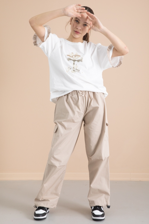 Bej Kız Çocuk Tişört ve Kargo Cepli Pantolonlu 2li Takım 20396