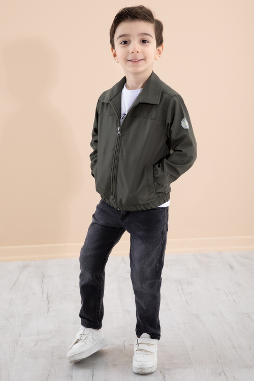 Erkek Çocuk Haki Sırtı Baskılı Fermuarlı Ceketli Pantolonlu 3lü Takım 20281