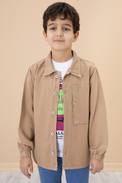 Erkek Çocuk Kahve Baskılı Tişörtlü Jean Gömlekli 2li Takım 20032