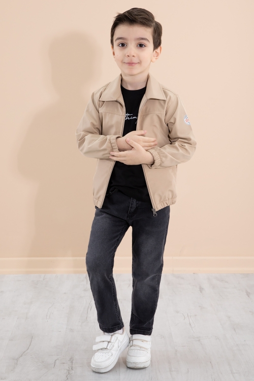 Erkek Çocuk Kahve Sırtı Baskılı Fermuarlı Ceketli Pantolonlu 3lü Takım 20282