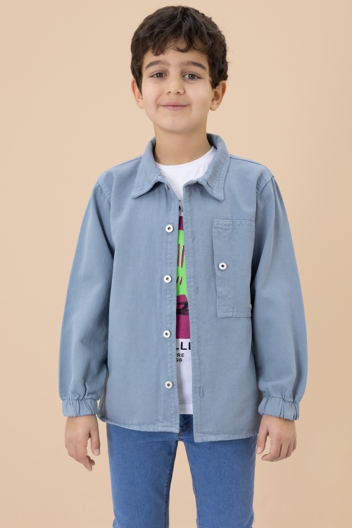 Erkek Çocuk Mavi Baskılı Tişörtlü Jean Gömlekli 2li Takım 20031