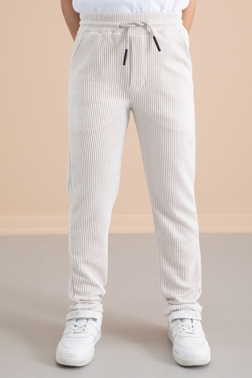 Fitilli Krem Çizgili Erkek Çocuk Beli Lastikli Pantolon 20378