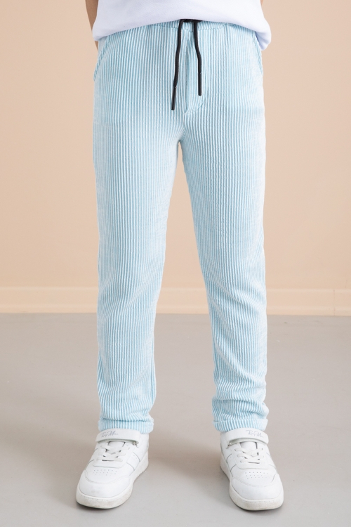 Fitilli Mavi  Çizgili Erkek Çocuk Beli Lastikli Pantolon 20375