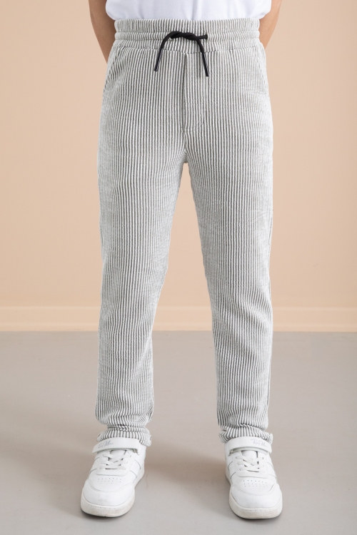 Fitilli Yeşil Çizgili Erkek Çocuk Beli Lastikli Pantolon 20374