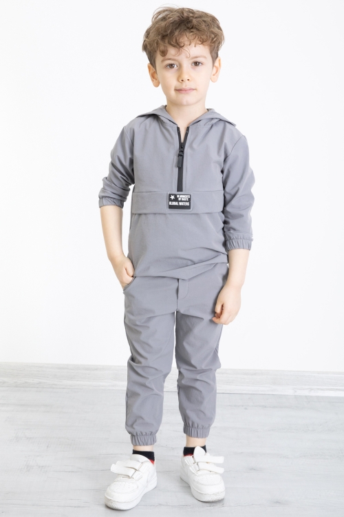 Füme Erkek Çocuk Paraşüt Kapşonlu Takım 20155