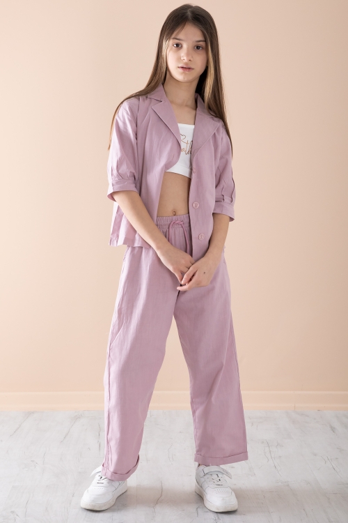 Gül Kurusu Yarım Kol Kız Çocuk 3lü Croplu Takım 20326