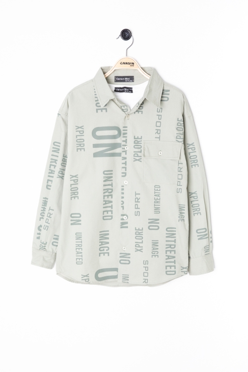 Haki Yazı Baskılı Gömlek Beyaz Tişörtlü Erkek Çocuk 2li Takım 20138