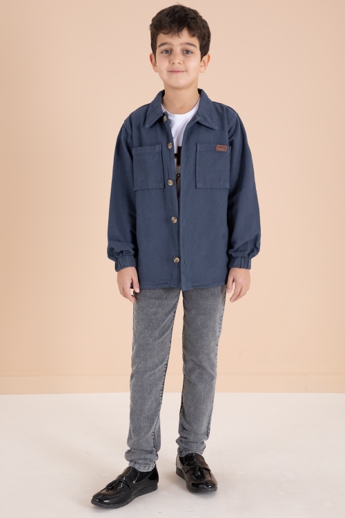 İndigo Düğmeli Gömlekli Jean Pantolonlu Erkek Çocuk 3lü Takım 19971