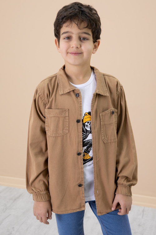 Kahve Gömlek ve Baskılı Tişörtlü Erkek Çocuk 2li Takım 19990