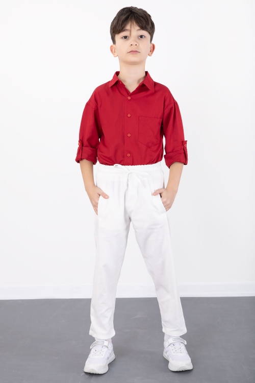 Kırmızı Erkek Çocuk Gömlek Pantolonlu 2li Takım 20434